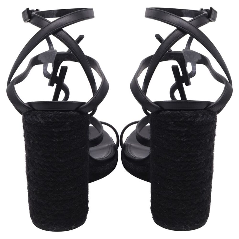Saint Laurent Cassandra Espadrille 105 Wedges in Black Calfskin Leather - Picture 4 of 9